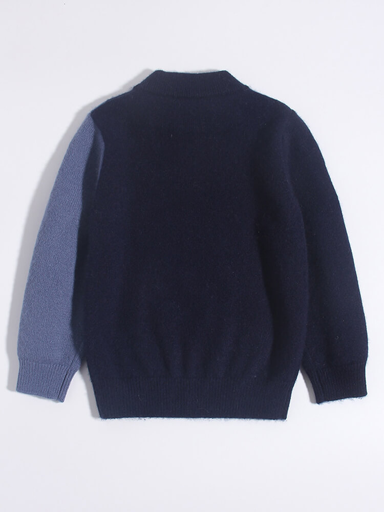 Boys Navy Blue Shark & Fish Pattern Cashmere Sweater